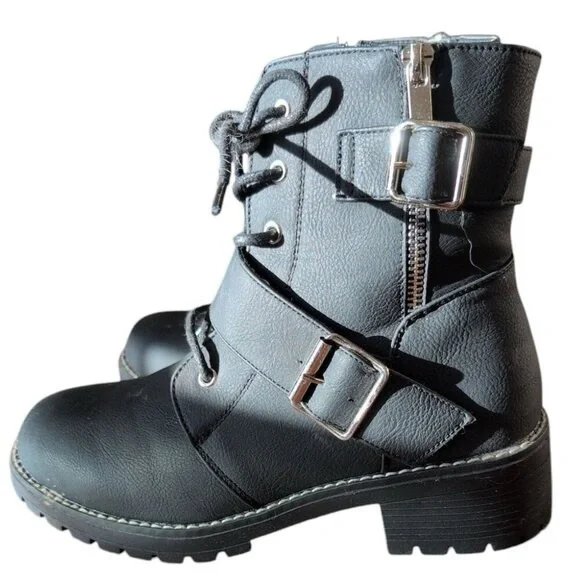 My Style Combat Military Ankle Boots Women s size 9 with Block Heel in Black - Picture 1 of 6
